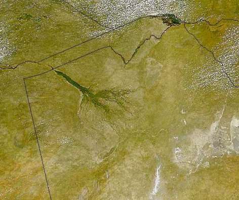 The Delta, as shown in this satellite image with country borders added.